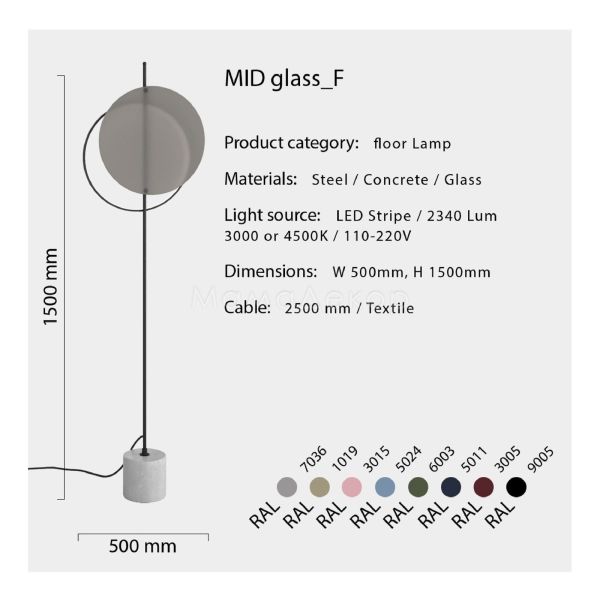 Зображення з інформацією про товар Babich MID glass_F RAL1019 3000K