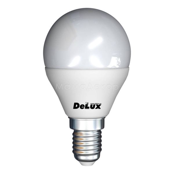Лампа світлодіодна Delux 90002758 потужністю 5W. Типорозмір — P45 з цоколем E14, температура кольору — 2700K