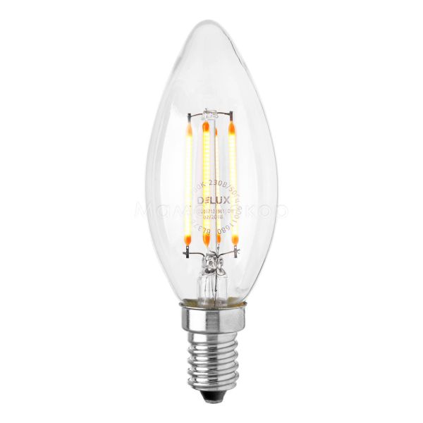 Лампа светодиодная Delux 90011680 мощностью 4W из серии Filament. Типоразмер — BL37B с цоколем E14, температура цвета — 2700K