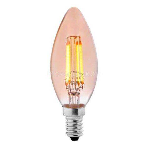 Лампа світлодіодна Delux 90011682 потужністю 4W з серії Filament. Типорозмір — BL37B з цоколем E14, температура кольору — 2700K