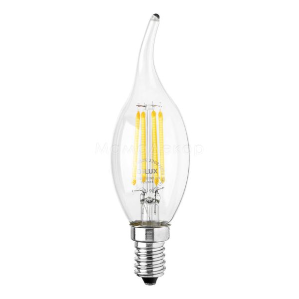 Лампа світлодіодна Delux 90011686 потужністю 4W з серії Filament. Типорозмір — BL37B з цоколем E14, температура кольору — 4000K