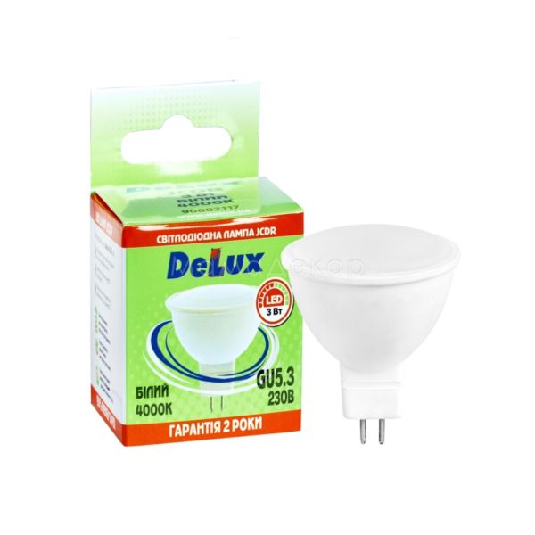 Лампа светодиодная Delux 90011736 мощностью 3W. Типоразмер — MR16 с цоколем GU5.3, температура цвета — 4000K