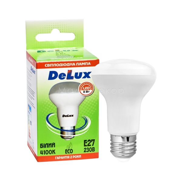 Лампа светодиодная Delux 90011815 мощностью 8W. Типоразмер — R63 с цоколем E27, температура цвета — 4100K