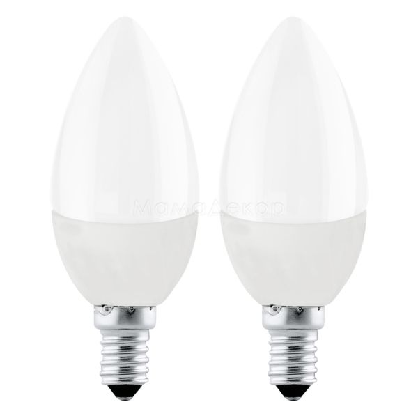 Лампа світлодіодна Eglo 10792 потужністю 4W. Типорозмір — C37 з цоколем E14, температура кольору — 3000K. У наборі 2шт.
