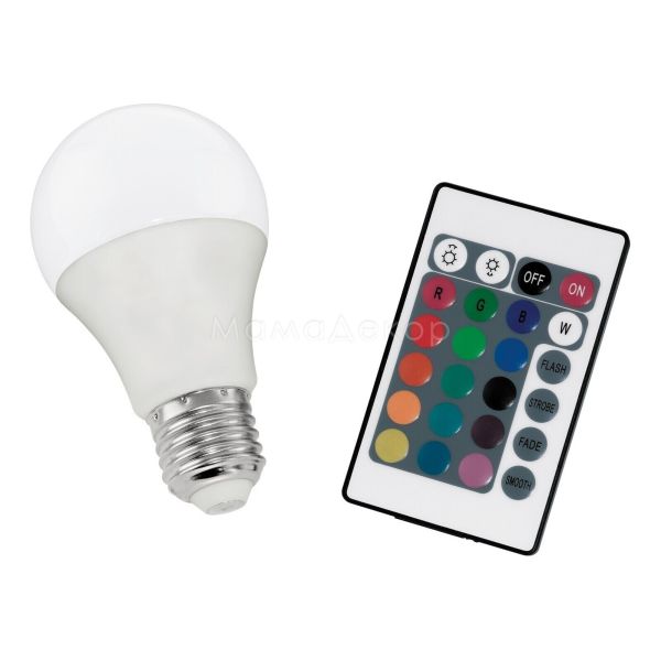 Лампа светодиодная Eglo 10899 мощностью 7.5W. Типоразмер — A60 с цоколем E27, температура цвета — 3000K, RGB