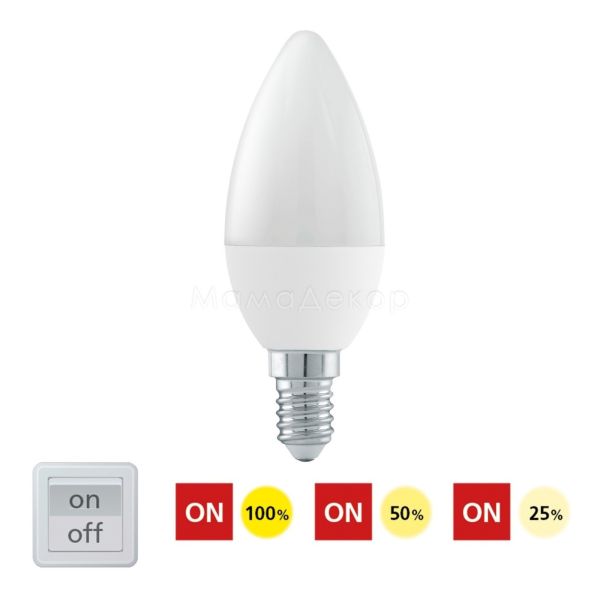 Лампа світлодіодна Eglo 11581 потужністю 6W. Типорозмір — C37 з цоколем E14, температура кольору — 3000K