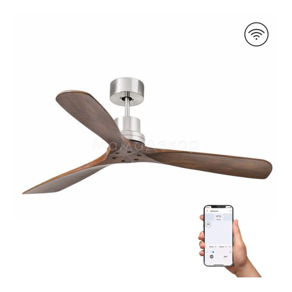 Стельовий вентилятор Faro 33370DCWT Lantau L DC 1320 Nickel Matt 3 Blades Walnut Tuya