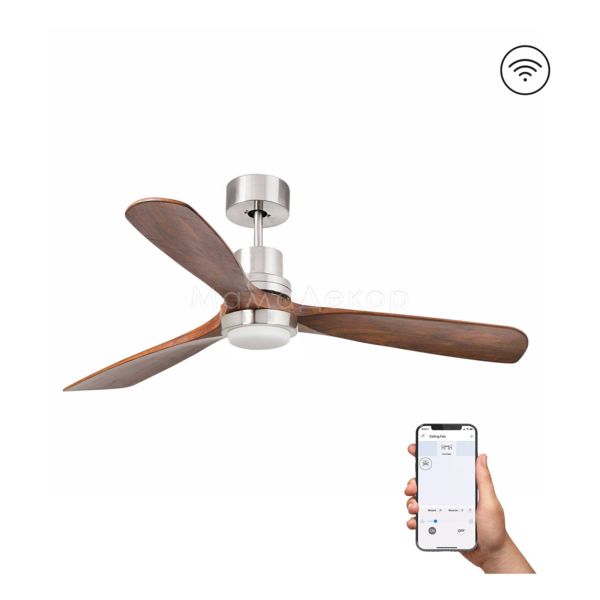 Люстра-вентилятор Faro 33518DCWT Lantau L DC 1320 Niq Mat 3 P Walnut LED 15W Tuya
