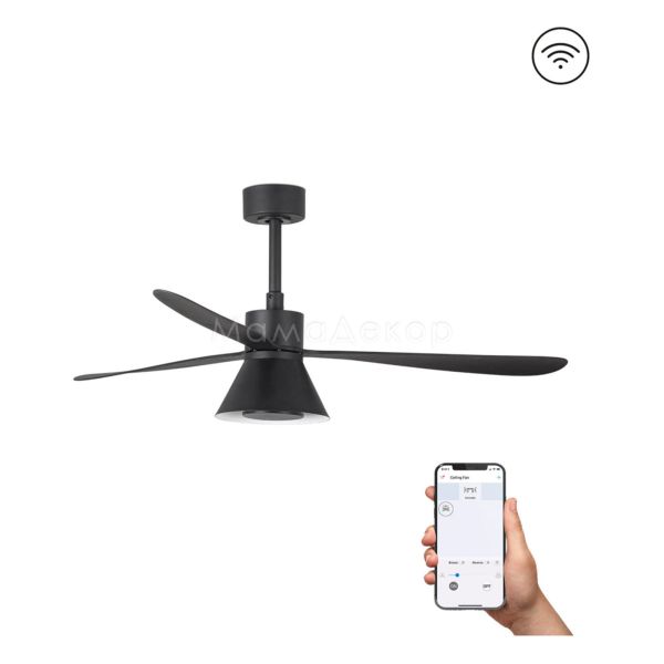 Люстра-вентилятор Faro 33761WT-23 Amelia 1320mm Black 3 Blades Cone 20W CCT Dim Tuy