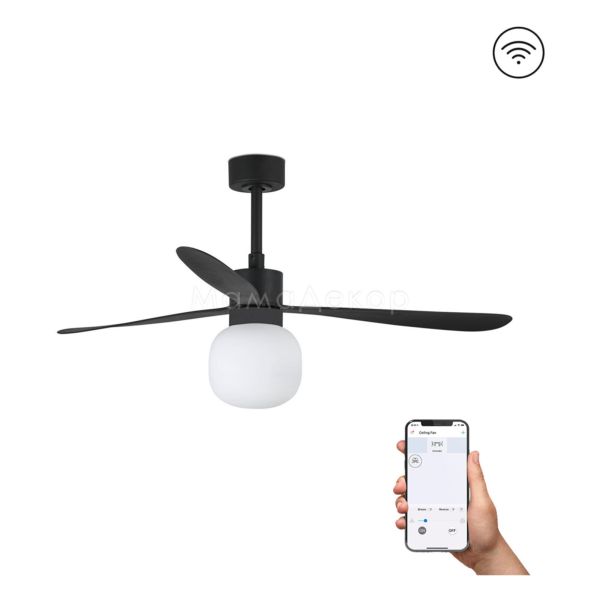Люстра-вентилятор Faro 33761WT-26 Amelia 1320mm Black 3 Blades Ball 20W 2700K Tuya