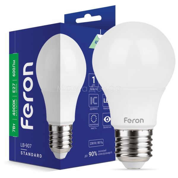 Лампа светодиодная Feron 1796 мощностью 7W. Типоразмер — A55 с цоколем E27, температура цвета — 4000K
