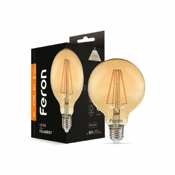 Лампа світлодіодна Feron 1868 потужністю 6W. Типорозмір — G95 з цоколем E27, температура кольору — 2700K