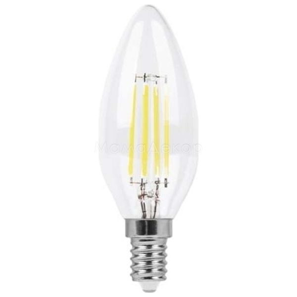 Лампа світлодіодна Feron 25749 потужністю 6W з серії Filament. Типорозмір — C37 з цоколем E14, температура кольору — 4000K