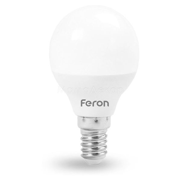 Лампа світлодіодна Feron 25813 потужністю 7W з серії Saffit. Типорозмір — P45 з цоколем E14, температура кольору — 2700K
