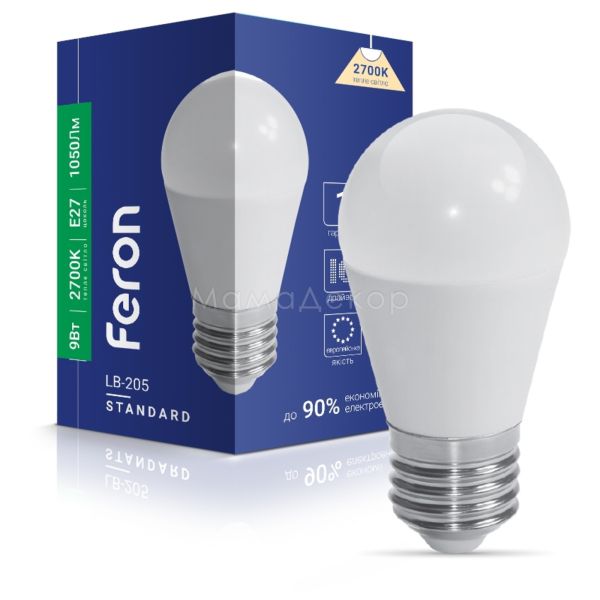 Лампа светодиодная Feron 40178 мощностью 9W. Типоразмер — G46 с цоколем E27, температура цвета — 2700K