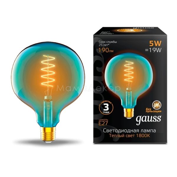 Лампа светодиодная Gauss 1013802105 мощностью 5W из серии Black. Типоразмер — G150 с цоколем E27, температура цвета — 1800K