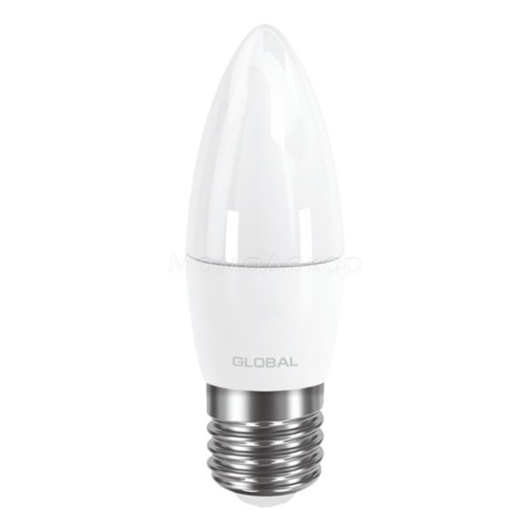 Лампа світлодіодна Global 1-GBL-131 потужністю 5W. Типорозмір — C37 з цоколем E27, температура кольору — 3000K