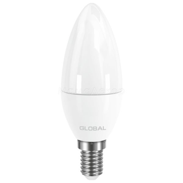 Лампа світлодіодна Global 1-GBL-133-02 потужністю 5W. Типорозмір — C37 з цоколем E14, температура кольору — 3000K