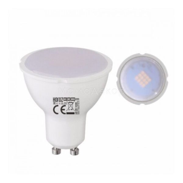 Лампа світлодіодна Horoz Electric 001-002-0008-031 потужністю 8W з серії Plus. Типорозмір — MR16 з цоколем GU10, температура кольору — 4200K