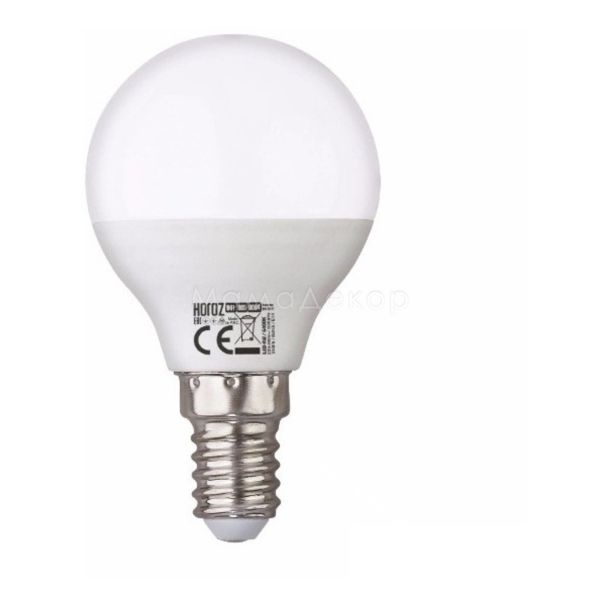 Лампа світлодіодна Horoz Electric 001-005-0006-031 потужністю 6W з серії Elite. Типорозмір — P45 з цоколем E14, температура кольору — 4200K
