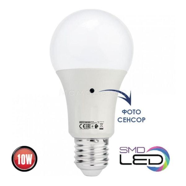 Лампа світлодіодна Horoz Electric 001-068-0010-010 потужністю 10W з серії Dark. Типорозмір — A60 з цоколем E27, температура кольору — 6400K