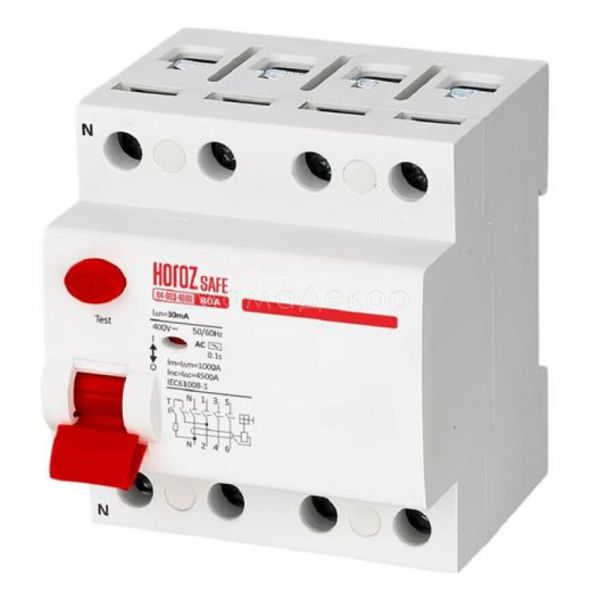 Выключатель дифференциального тока, УЗО Horoz Electric 114-003-4080-010 Safe