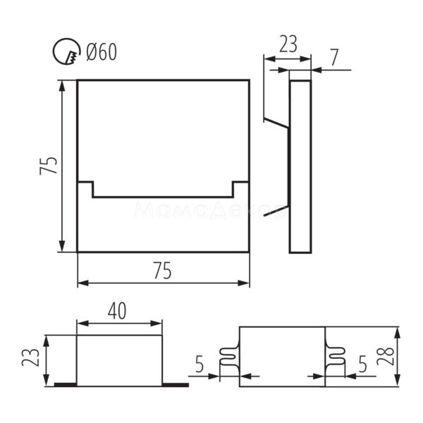 Розміри товару Kanlux 23803 Sabik LED AC-CW, габарити
