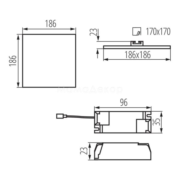Размеры товара Kanlux 29595 Arel LED DL 20W-WW, габариты