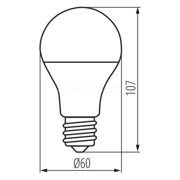Розміри товару Kanlux 32920 потужністю 5.5W з серії Rapid. Типорозмір — A60 з цоколем E27, температура кольору — 4000K, габарити