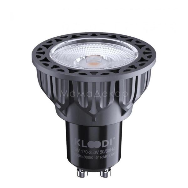 Лампа светодиодная  диммируемая Kloodi KDGU10-QL 5WCOB 3K 10D BK DIM мощностью 5W. Типоразмер — MR16 с цоколем GU10, температура цвета — 3000K