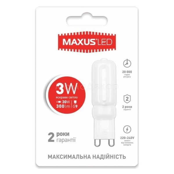 Лампа светодиодная Maxus 1-LED-204 мощностью 3W. Типоразмер — G9 с цоколем G9, температура цвета — 4100K