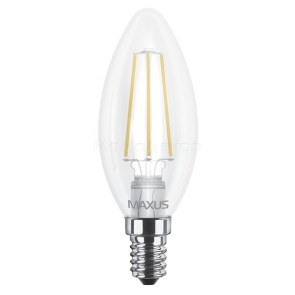 Лампа світлодіодна Maxus 1-LED-537-01 потужністю 4W. Типорозмір — C37 з цоколем E14, температура кольору — 3000K