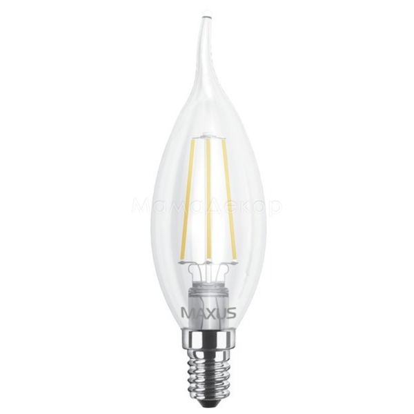 Лампа світлодіодна Maxus 1-LED-539-01 потужністю 4W. Типорозмір — C37 з цоколем E14, температура кольору — 3000K
