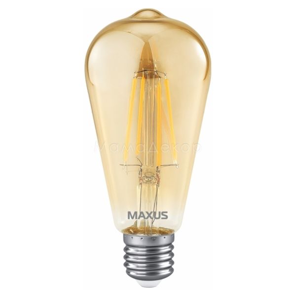 Лампа светодиодная Maxus 1-MFM-7064 мощностью 7W из серии Filament. Типоразмер — ST64 с цоколем E27, температура цвета — 2700K