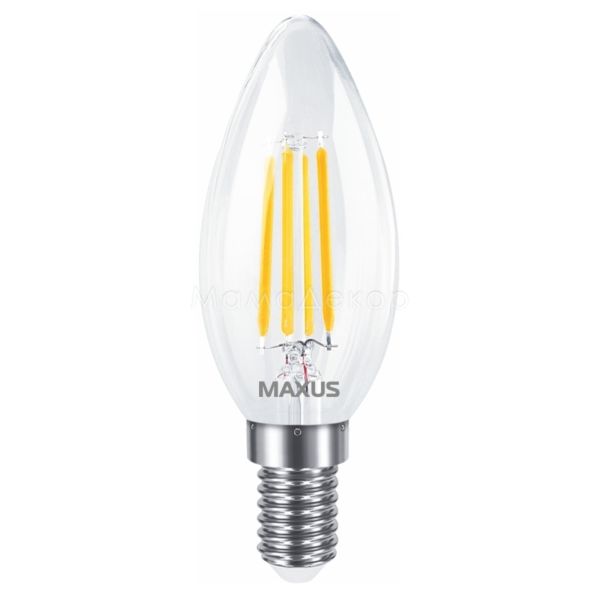 Лампа светодиодная Maxus 1-MFM-734 мощностью 7W из серии Filament. Типоразмер — C37 с цоколем E14, температура цвета — 4100K