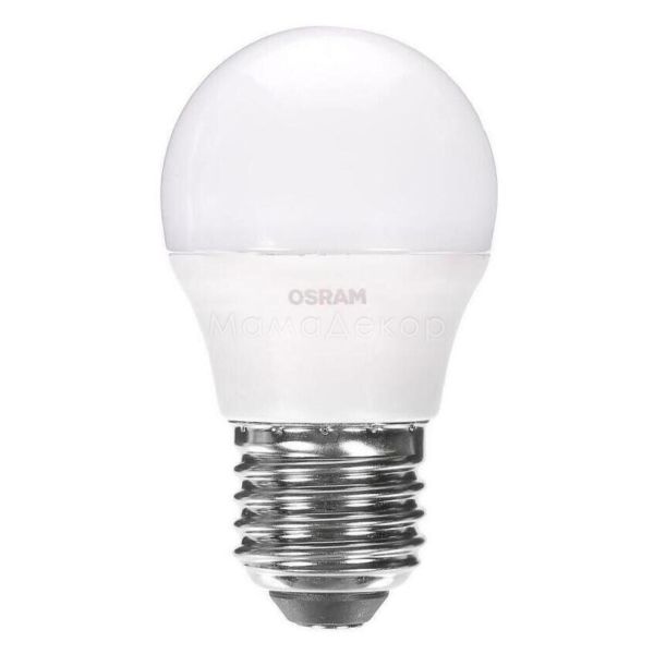Лампа світлодіодна Osram 4058075134355 потужністю 6.5W з серії LED Star. Типорозмір — P45 з цоколем E27, температура кольору — 3000K