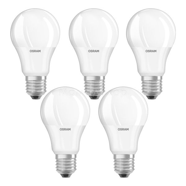 Лампа светодиодная Osram 4058075479357 мощностью 8W из серии LED. Типоразмер — A60 с цоколем E27, температура цвета — 4000K. В наборе 5шт.