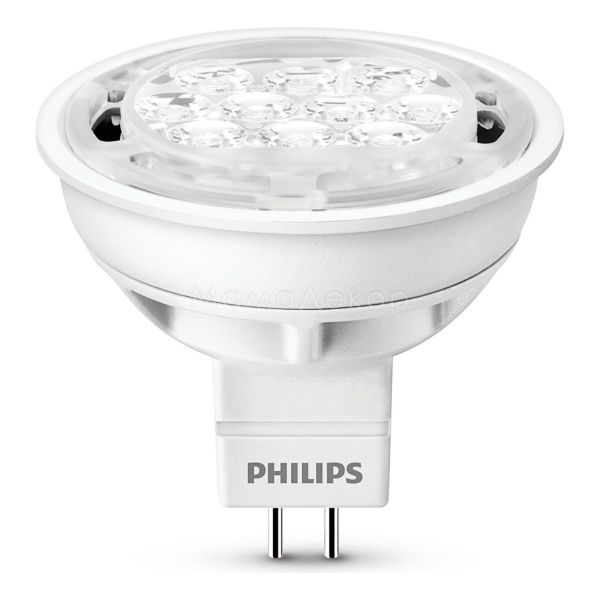 Лампа світлодіодна Philips 929000237038 потужністю 5W з серії Essential LED. Типорозмір — MR16 з цоколем GU5.3, температура кольору — 2700K