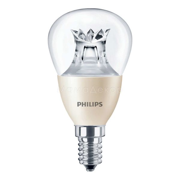 Лампа светодиодная  диммируемая Philips 929001140602 мощностью 6W из серии Master LEDlustre. Типоразмер — P48 с цоколем E14, температура цвета — 2700K
