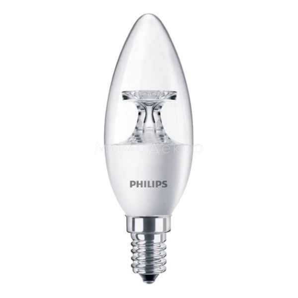 Лампа світлодіодна Philips 929001142507 потужністю 5.5W з серії LEDcandle. Типорозмір — B35 з цоколем E14, температура кольору — 2700K