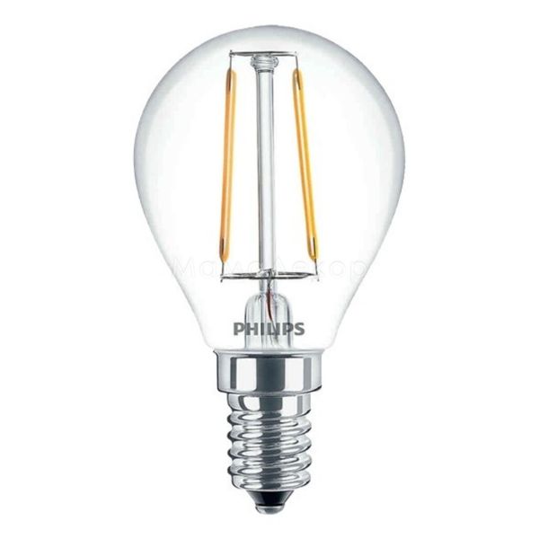 Лампа светодиодная Philips 929001180207 мощностью 2.3W из серии LED Filament. Типоразмер — P45 с цоколем E14, температура цвета — 2700K