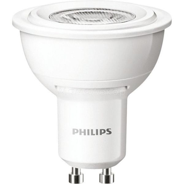 Лампа светодиодная Philips 929001218358 мощностью 4.6W из серии Essential. Типоразмер — MR16 с цоколем GU10, температура цвета — 6500K