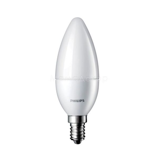 Лампа світлодіодна Philips 929001325107 потужністю 8W з серії Essential. Типорозмір — B38 з цоколем E14, температура кольору — 2700K