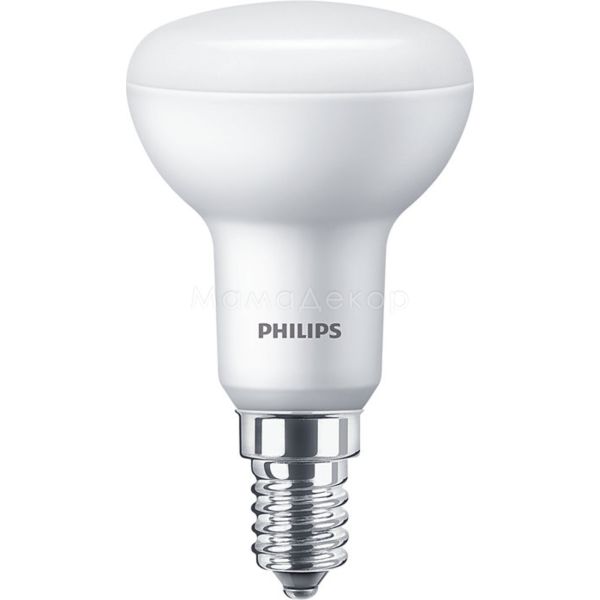 Лампа світлодіодна Philips 929001857387 потужністю 4W з серії Essential. Типорозмір — R50 з цоколем E14, температура кольору — 2700K