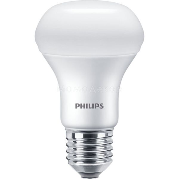 Лампа светодиодная Philips 929001857787 мощностью 7W из серии Essential. Типоразмер — R63 с цоколем E27, температура цвета — 4000K