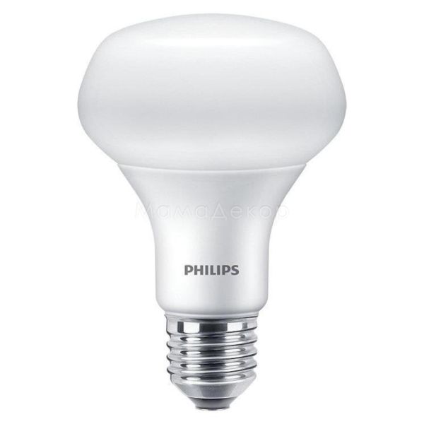 Лампа світлодіодна Philips 929001858087 потужністю 10W з серії Essential. Типорозмір — R80 з цоколем E27, температура кольору — 4000K