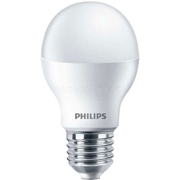 Лампа світлодіодна Philips 929001899487 потужністю 7W з серії Essential. Типорозмір — A60 з цоколем E27, температура кольору — 3000K