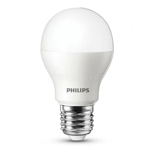 Лампа світлодіодна Philips 929002298987 потужністю 7W з серії Essential. Типорозмір — A60 з цоколем E27, температура кольору — 3000K