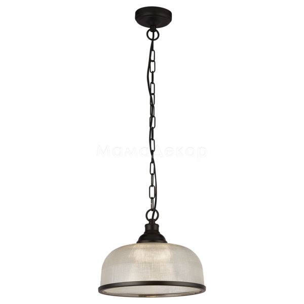 Підвісний світильник Searchlight 1682BK Highworth Pendant - Matt Black Metal & Holophane Style Glass