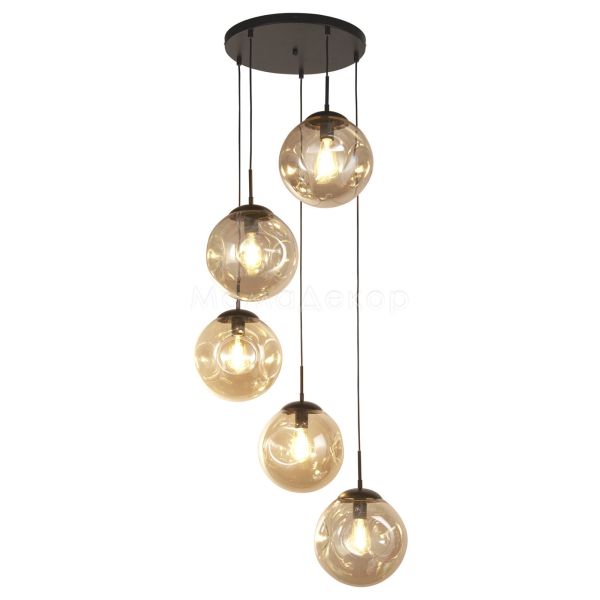 Подвесной светильник Searchlight 22123-5BK Punch 5Lt Multi Drop Pendant - Black with Punched Champagne